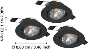 Eglo 902281 - Set da 3 lampade LED dimmerabili da incasso SALICETO, 6,4 W, 230 V, Ø 8,8 cm, nero