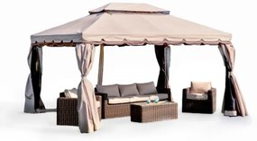 Gazebo 3x4 In Alluminio Struttura Moka E Telo Moka Con Tende E Zanzariera