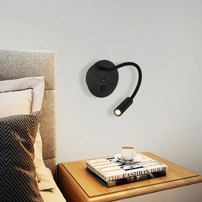 Brilagi - LED Lampada flessibile da muro con porta USB MAYA LED/3W/230V nero