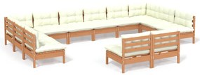 Set divani da giardino 12 pz con cuscini miele legno di pino