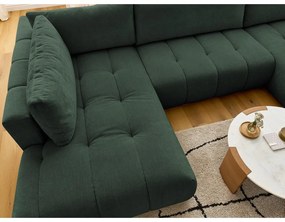 Divano angolare verde allungabile e con contenitore (penisola a sinistra/a U) con rivestimento in ciniglia Fuji – Bobochic Paris