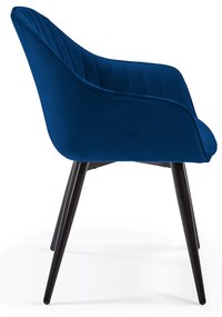 Kave Home - Sedia Fabia in velluto blu e gambe in acciaio finitura nera FR
