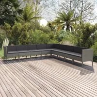 Set Divani da Giardino 9 pz con Cuscini in Polyrattan Grigio 3094466