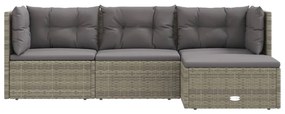 Set divani da giardino 4 pz con cuscini in polyrattan grigio