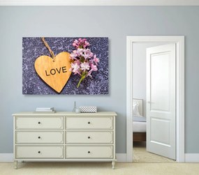 Quadro su tela – Cuore di legno con scritta Love