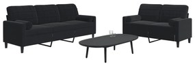 Set Di Divani 2 Pz Con Cuscini E Rinforzi Nero İn Velluto /