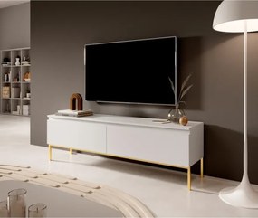 Mobile TV Da Terra 150 Cm 2 Ante Bianco Piedini Oro Lume