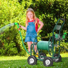 Costway Carrello avvolgitubo professionale da giardino con ruote Avvolgitore tubo in metallo Verde