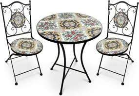 Set Bistrot Tavolo Maioliche D60xH75 Con 2 Sedie Pieghevoli Fiorarte