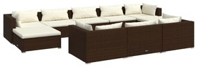 Set Divani da Giardino 10 pz con Cuscini in Polyrattan Marrone