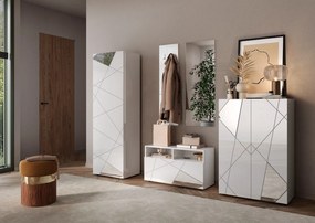 Mobile ingresso con 1 ribalta 91 x 49cm Bianco lucido/specchio - Fox