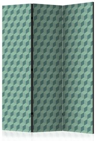 Paravento design Cubi monocromatici (3 parti) - sfondo geometrico verde 3D