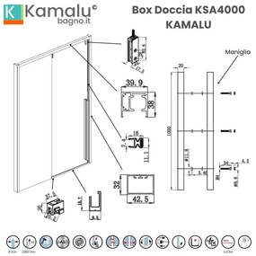 Kamalu - Porta doccia 130cm scorrevole con profilo nero vetro 8mm | KSA4000N