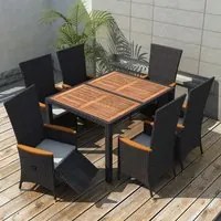 Set da Pranzo da Giardino 7 pz in Polyrattan e Acacia Nero 47681