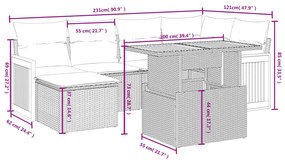 Set divani da giardino con cuscini 7pz nero polyrattan