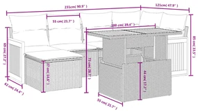 Set divani da giardino con cuscini 7pz nero polyrattan