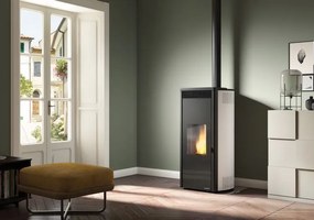 Stufa A Pellet Ecofire ad Aria con uscita fumi superiore in acciaio Bianco Palazzetti Isabel 9 US PRO 2