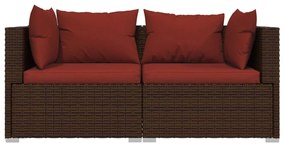 Set divano da giardino 3 pz con cuscini in polyrattan marrone