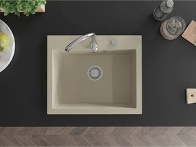 Mexen Elix lavello in granito a 1 vasca 600 x 500 mm, beige, sifone cromato - 6525601005-69