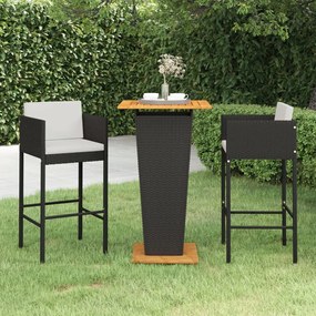 Set Bar Da Giardino 3 Pz Con Cuscini Polyrattan Nero /