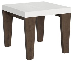 Tavolo allungabile Spimbo Mix piano e gambe in diverse finiture, Bianco Frassino / Noce / 90x90/246 cm