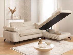 Divano angolare beige (con penisola a destra/a L) con rivestimento in velluto a coste Marbeya – Ropez