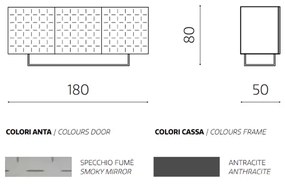 Madia con scocca Antracite 180 cm a 3 ante con specchio rivestito Fumč CASSIA con piedini sagomati