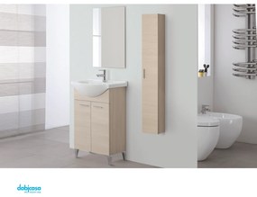 Mobile Bagno A Terra "Stella" Da 55 Cm Composto Da Due Ante Lavabo E Specchio Finitura Larice