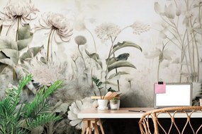 Carta da parati – Fiori avvolti dalla natura con contrasto beige