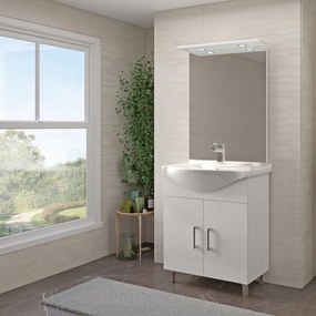 Mobile sottolavabo e lavabo con illuminazione Simona per vasca centrale bianco lucido in mdf L 65 x H 81.5 x P 50.5 cm, 2 ante