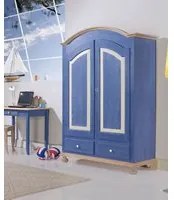 Armadio 2 porte in legno blu e miele shabby 125x60x200