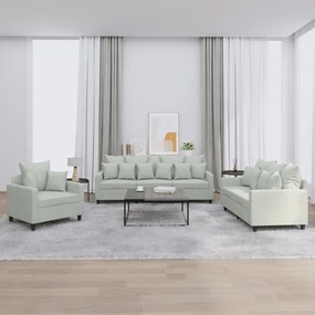 Set Di Divani 3 Pz Con Cuscini Grigio Chiaro İn Velluto /