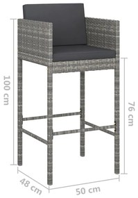 Set da Bar da Giardino 5 pz con Cuscini in Polyrattan Grigio