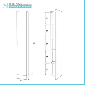 Pensile bagno sospeso 150 cm rovere dolomite con anta reversibile Desya