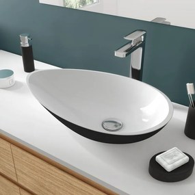 Lavabo da appoggio SENSEA ovale piletta non inclusa in composito minerale di resina gelificata L 56.1 x H 12.2 x P 33.8 cm nero opaco piletta non inclusa