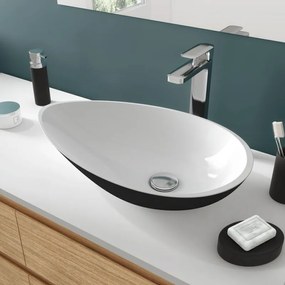 Lavabo da appoggio Shila da fissare ovale in solid surface L 56.1 x P 33.8 x H 12.2 cm nero