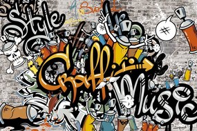 Carta da parati – Graffiti su muro di mattoni