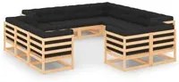 Set Salotto Giardino 12pz Cuscini Antracite Legno Massello Pino 3083863