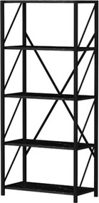 Libreria Industrial 5 Ripiani 64x30x150 Frida Effetto Marmo Nero