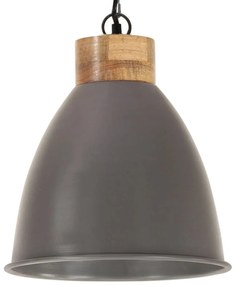 Lampadario Industriale Grigio Ferro e Legno Massello 35 cm E27