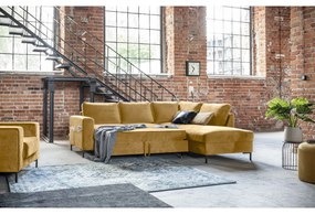 Divano letto angolare in velluto giallo (angolo destro) Lofty Lilly - Miuform