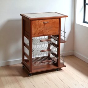 Carrello portafrutta portapane e bottigliera CILIEGIO