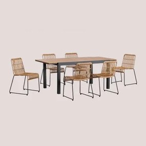 Set Tavolo Allungabile Rettangolare In Alluminio (150-197x90 Cm) Saura E 6 Sedie Da Giardino In Rattan Sintetico Aroa Grigio Grafite - Sklum