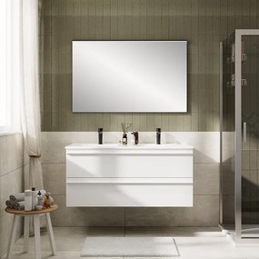 Mobile Linea L120 H55 P45 laccato bianco opaco 2 cassetti a chiusura ammortizzata e lavabo mineralmarmo bianco opaco doppia vasca