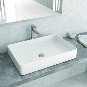 Lavabo appoggio rettangolare in ceramica slim bianca | Litos-0001 - KAMALU