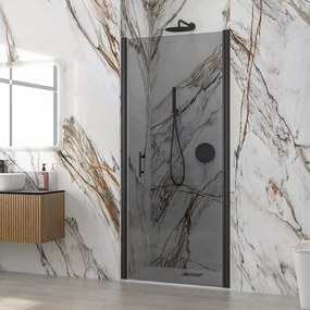 Kamalu - Porta doccia battente 85 cm telaio nero vetro fumé altezza 200h | KS2800NF