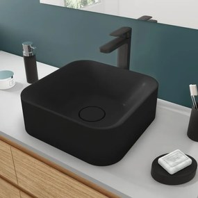Lavabo da appoggio SENSEA quadrato piletta non inclusa in composito minerale di resina gelificata L 38 x H 15.3 x P 12.2 cm nero opaco piletta non inclusa
