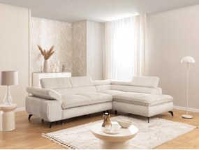 Divano angolare color crema (con penisola a destra/a L) con rivestimento in velluto a coste Marbeya – Ropez