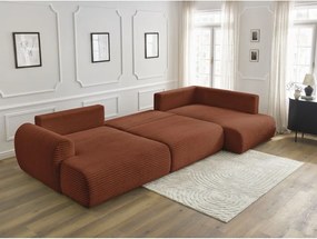 Divano angolare color mattone allungabile (con penisola a sinistra/a forma di "U") con rivestimento in velluto a coste Lucien – Bobochic Paris