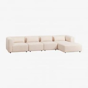 Divano Modulare Fogler Con Chaise Longue Destra In 4 Pezzi Ciniglia Crema Beige - Sklum